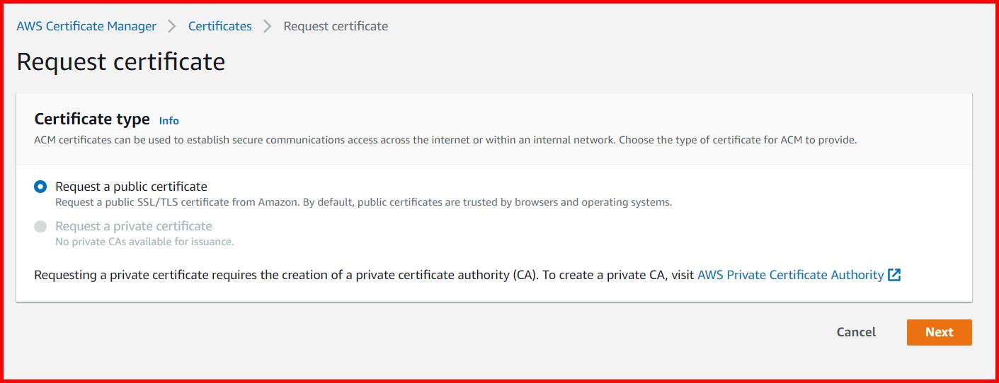 Picture showing selecting the certificate type while requesting the certificate